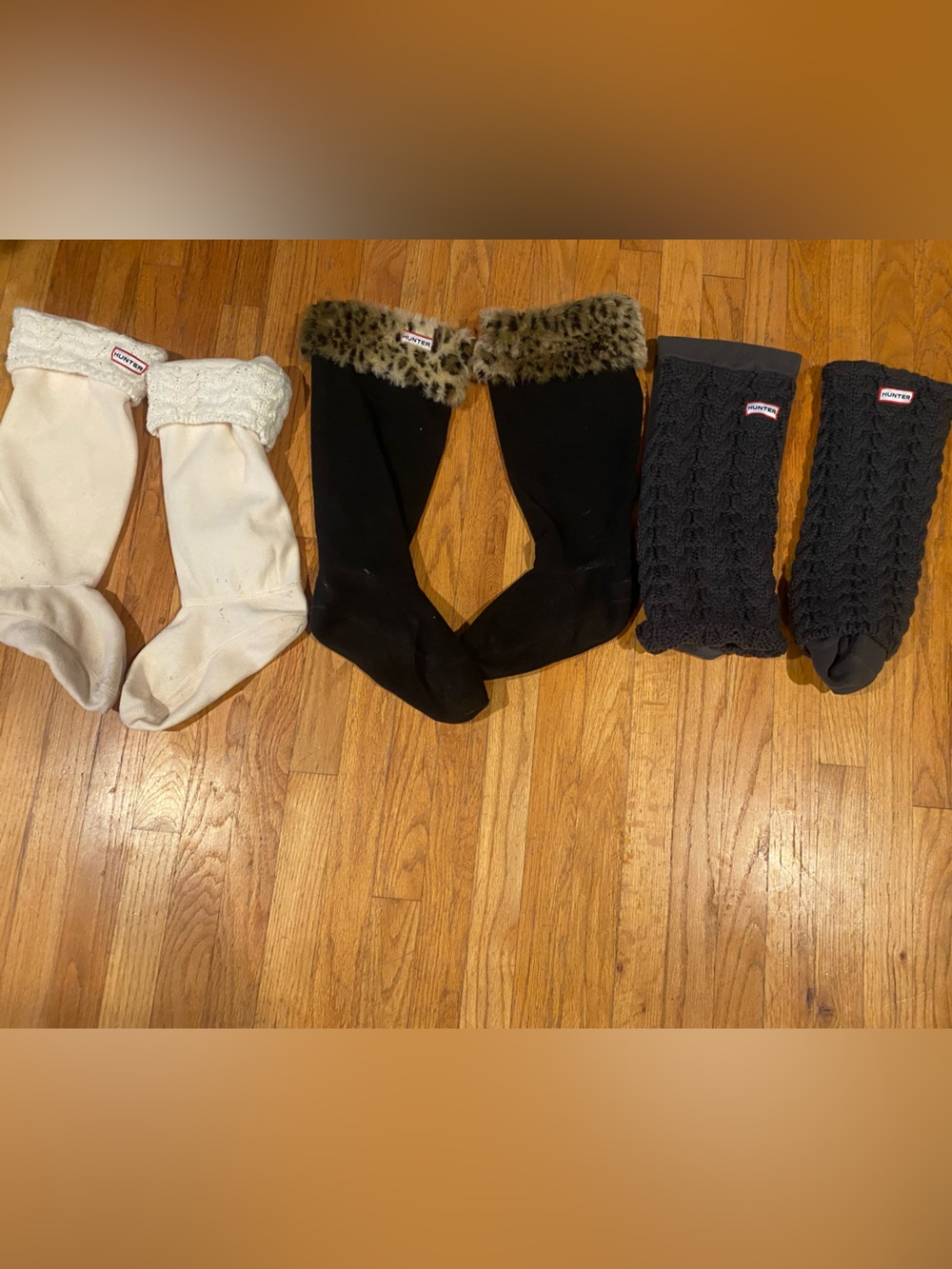 Set Of 3 Hunter Wellie Boot Socks Size M/L For Tall Boots; Leopard Cream & Black